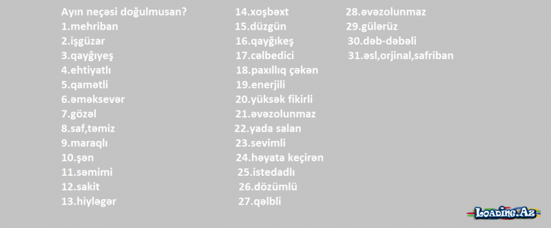 Ayın neçəsi doğulmusan? - LoaDinG.Az
