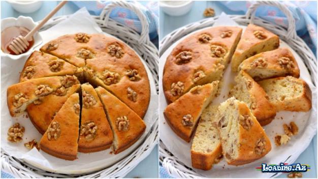 Pambıq Kimi Yumşaq Ballı və Qozlu Biskvit